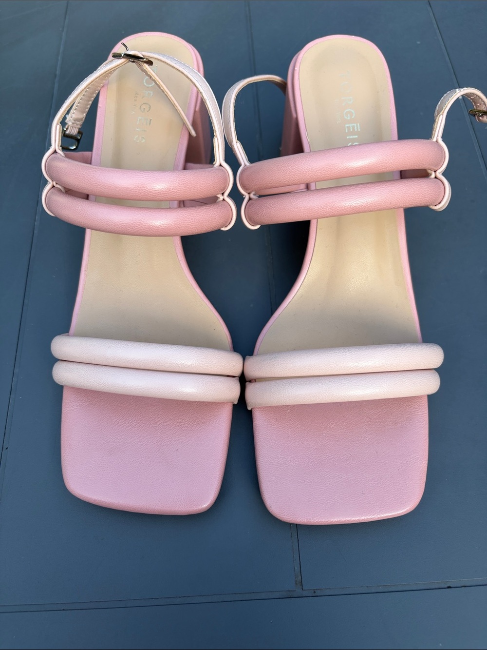 Torgeis Two-Tone Pink Padded Strap Block Heel Sandals